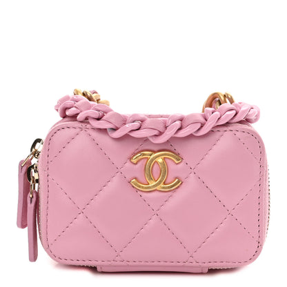 Chanel Lambskin Quilted Mini Lacquered Chain Clutch Pink 1 of 11