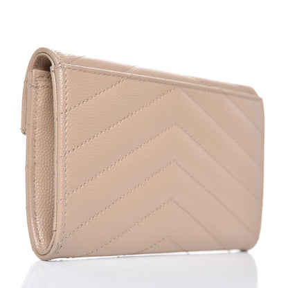 Saint Laurent Grain De Poudre Matelasse Chevron Small Monogram Envelope Wallet Dark Beige 3 of 8