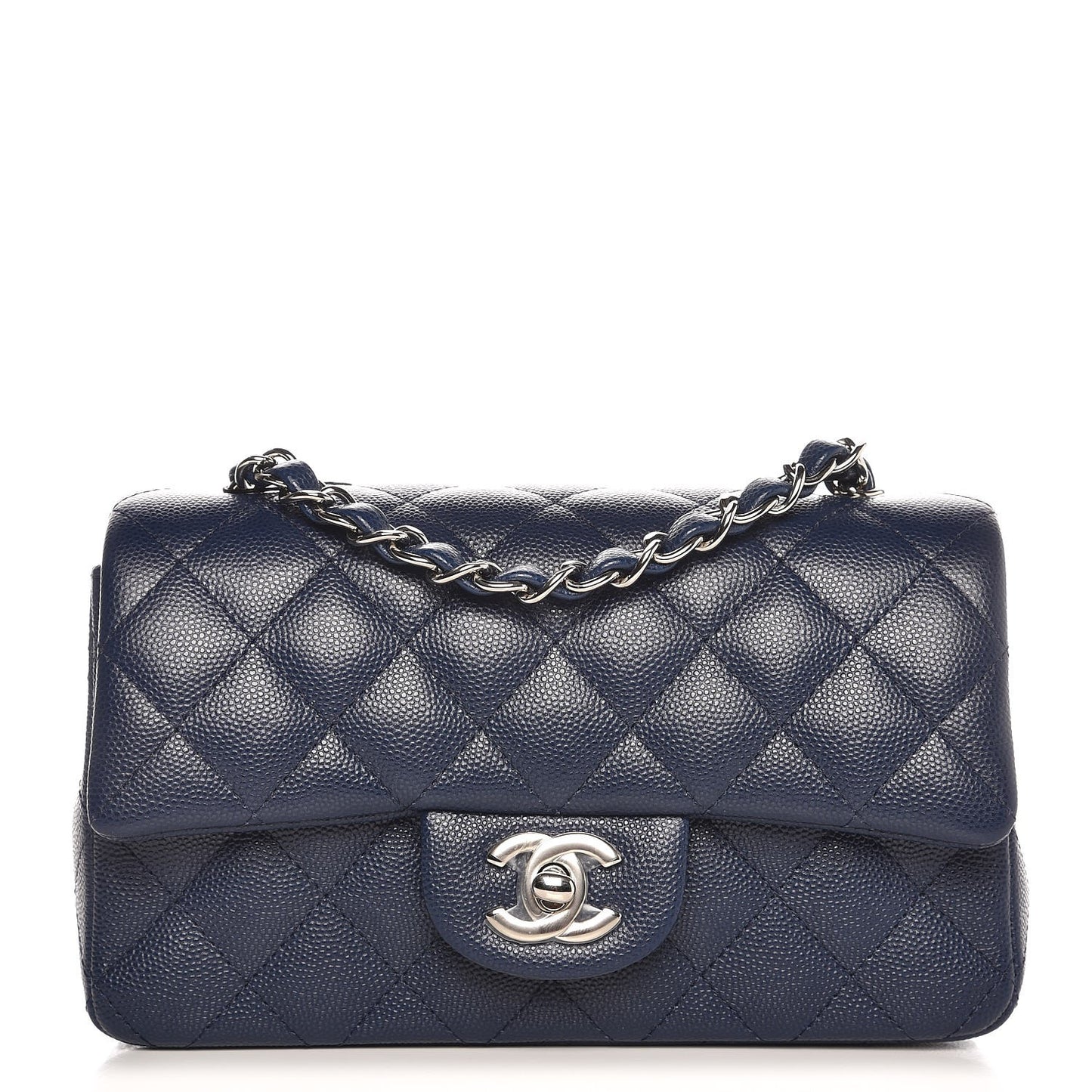 Caviar Quilted Mini Rectangular Flap Navy