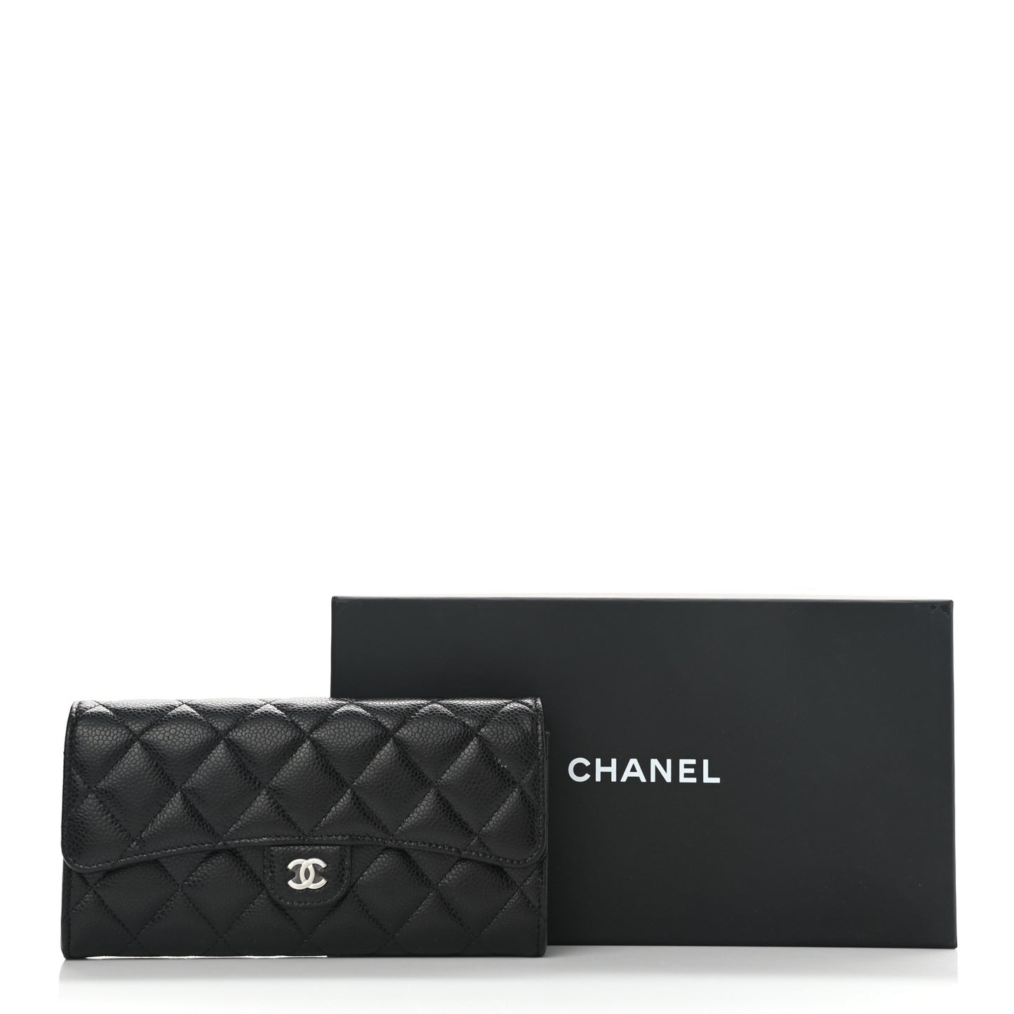Caviar Quilted Large Gusset Flap Wallet Black