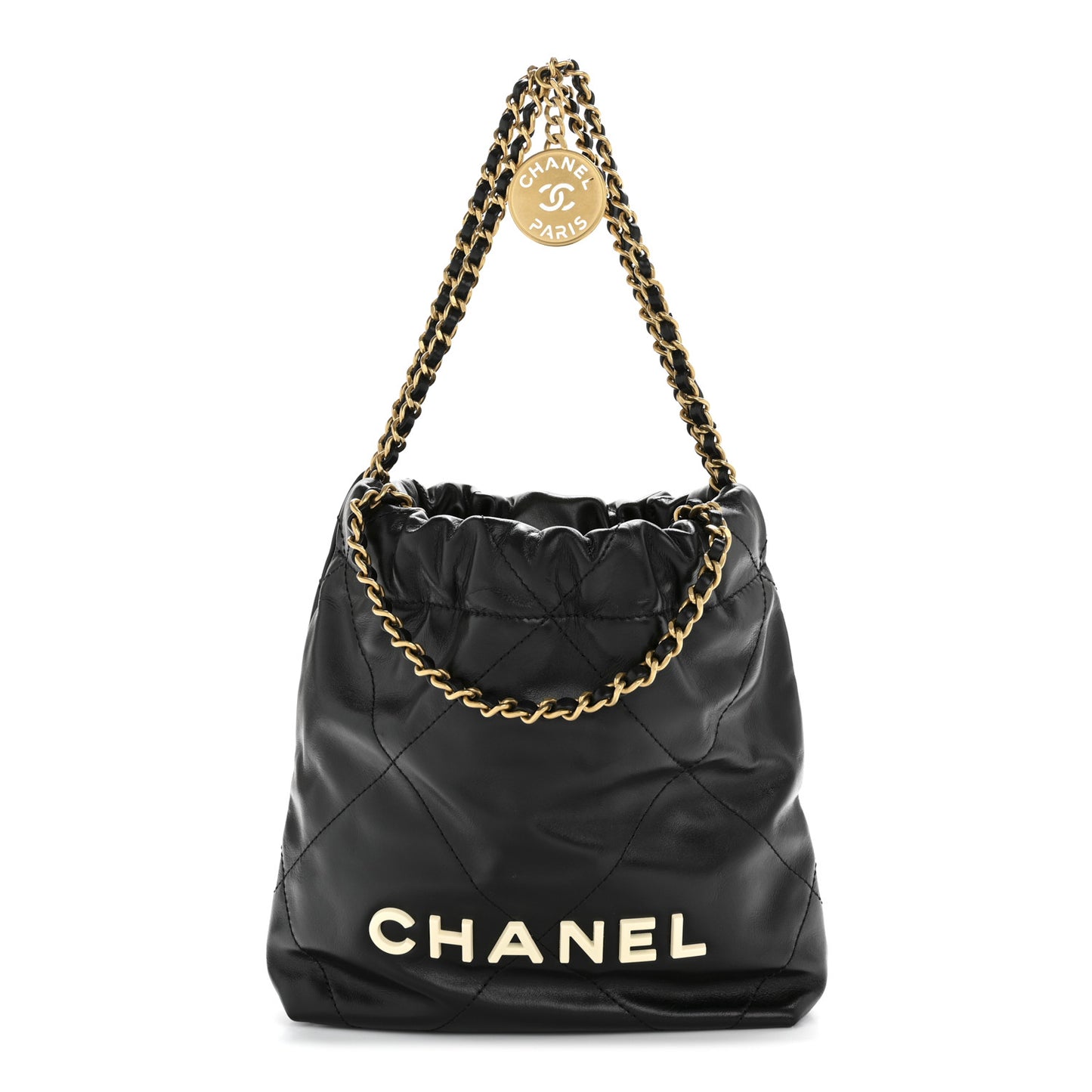 Shiny Calfskin Quilted Mini Chanel 22 Black White Black White