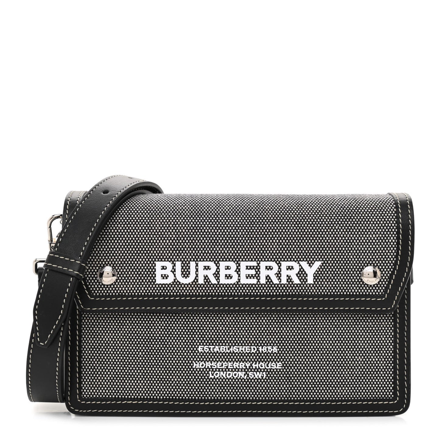 Cotton Canvas Horseferry Print Crossbody Black