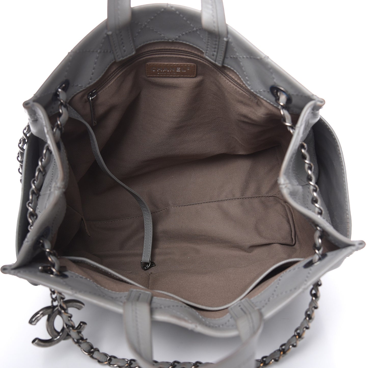 Grained Calfskin Small CC Pocket Tote Grey