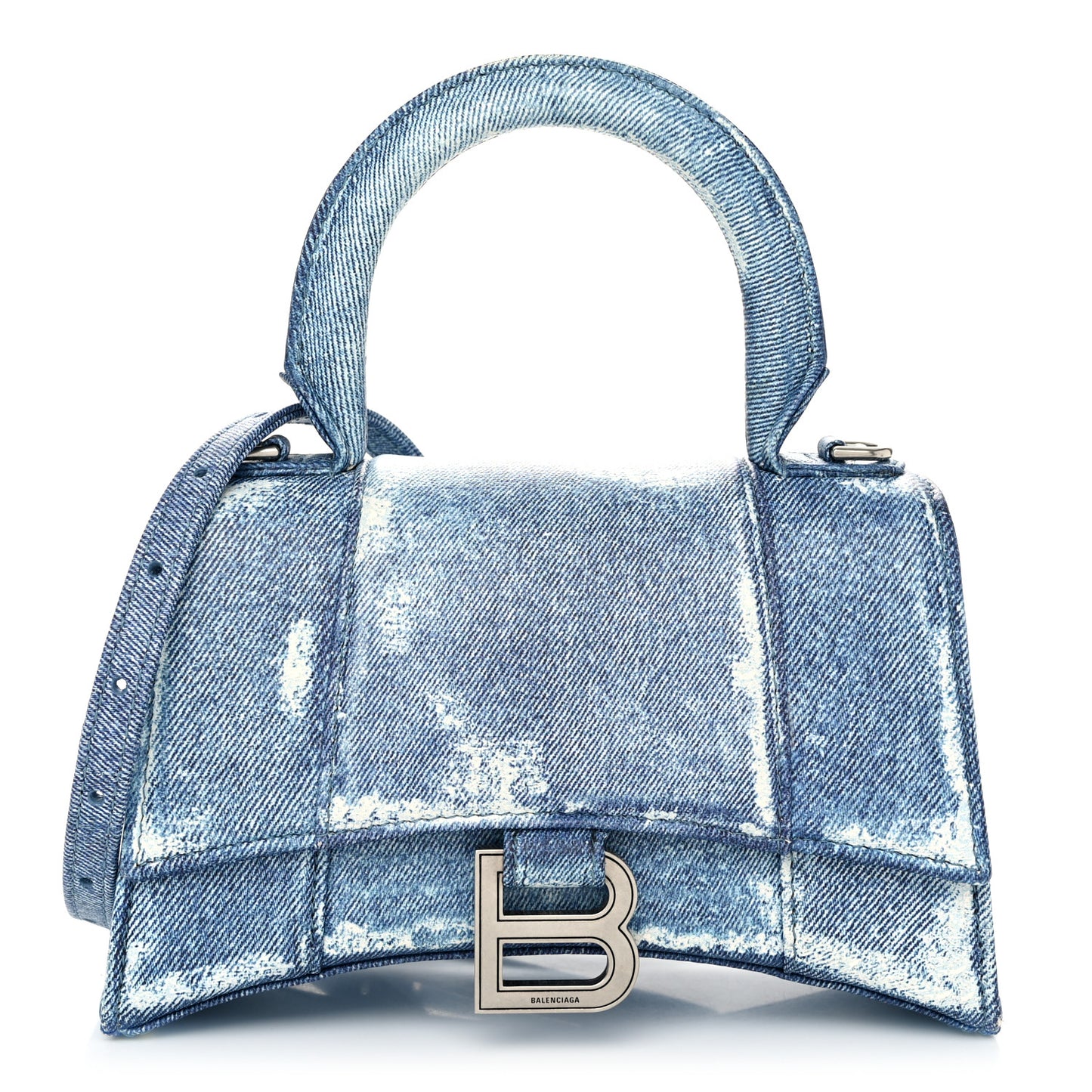 Nappa Denim Printed Hourglass Top Handle Bag XS Denim Blue