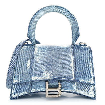 Balenciaga Nappa Denim Printed Hourglass Top Handle Bag XS Denim Blue 1 of 9