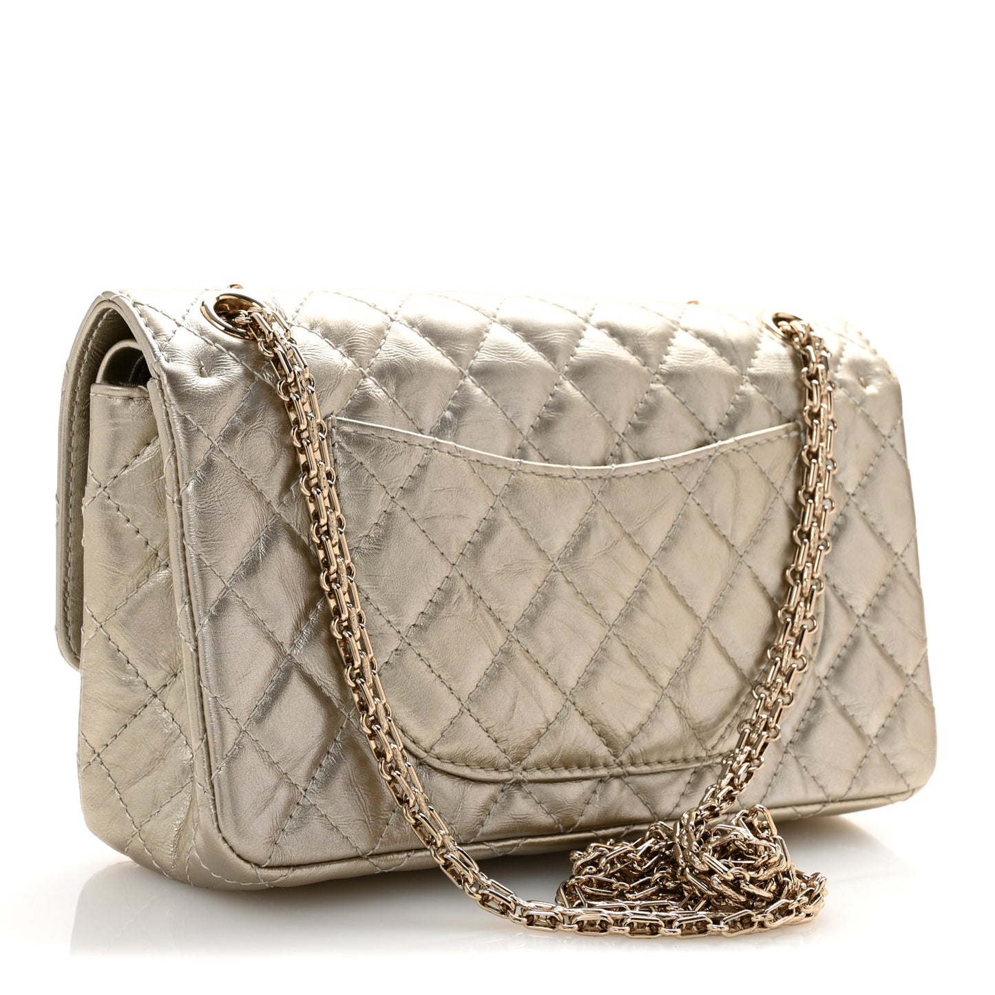 Metallic Aged Calfskin Quilted 2.55 Reissue 225 Flap Pale Gold
