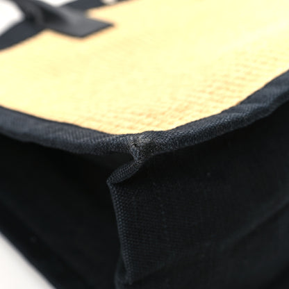 Saint Laurent Raffia Linen Calfskin Rive Gauche Tote Naturale Black 11 of 12