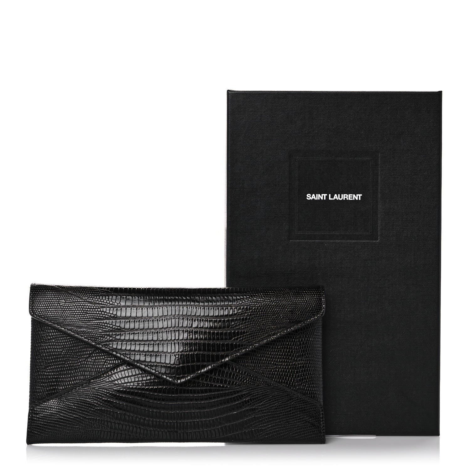 Saint Laurent Calfskin Lizard Embossed Paloma Monogram Clutch Black 11 of 11