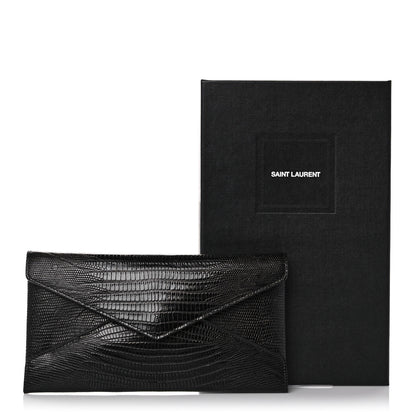 Saint Laurent Calfskin Lizard Embossed Paloma Monogram Clutch Black 11 of 11