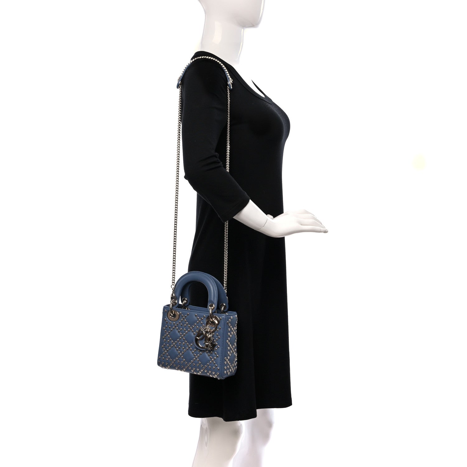 Christian Dior Lambskin Cannage Lucky Star Studded Mini Lady Dior Denim Blue 2 of 9
