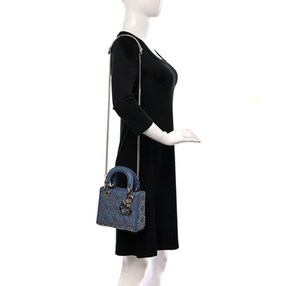 Christian Dior Lambskin Cannage Lucky Star Studded Mini Lady Dior Denim Blue 2 of 9