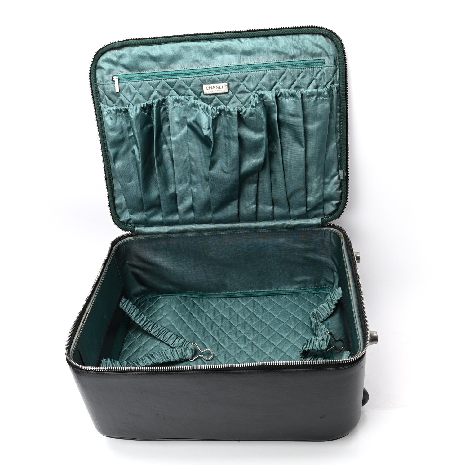 Chanel Aged Calfskin Quilted Trolley Rolling Luggage Black 4 of 13