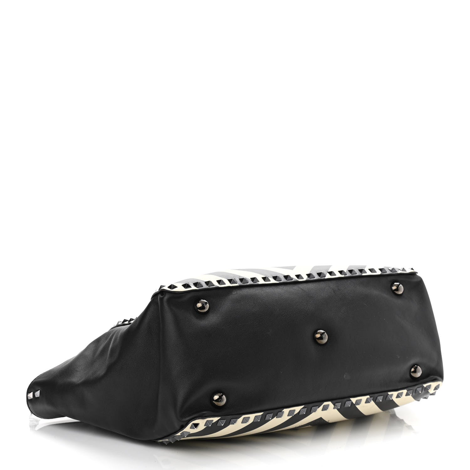 Valentino Garavani Calfskin Chevron Medium Rockstud Tote Light Ivory Black 4 of 14