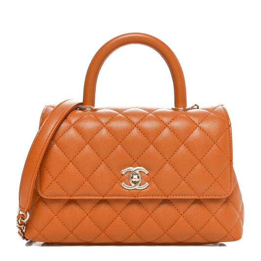 Caviar Quilted Mini Coco Handle Flap Light Brown