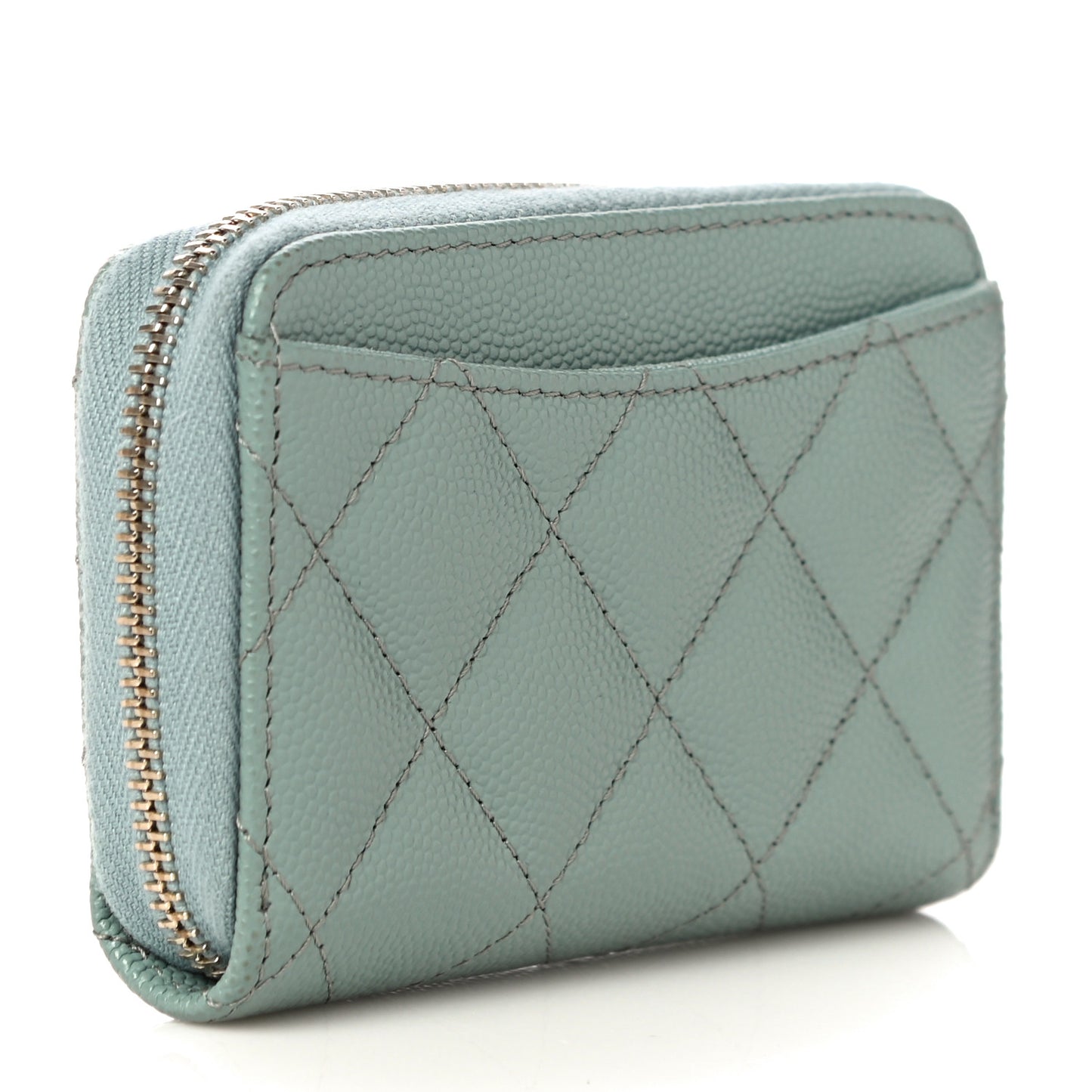 Caviar Quilted Zip Around Coin Purse Wallet Dark Green