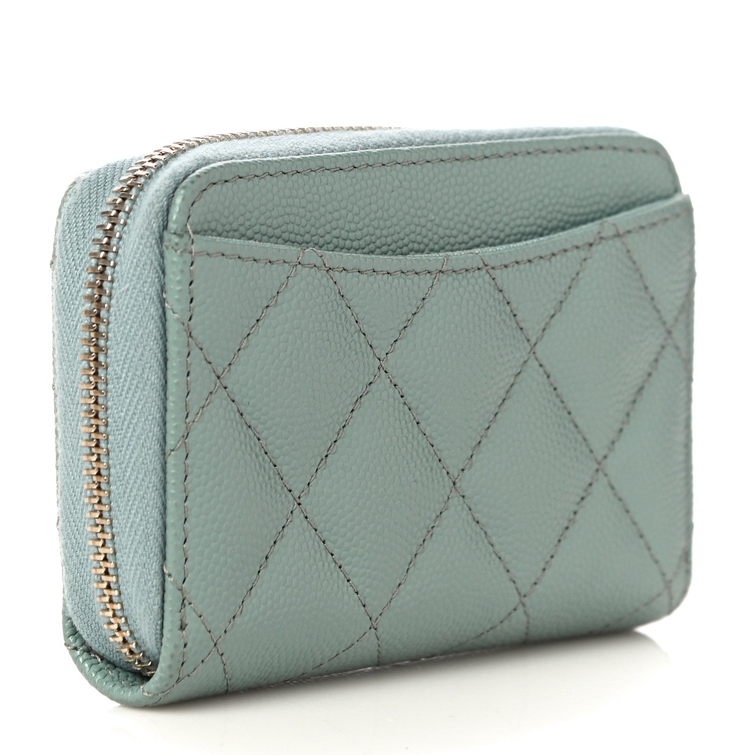 Chanel Caviar Quilted Zip Around Coin Purse Wallet Dark Green 3 of 11