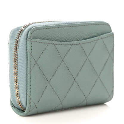 Chanel Caviar Quilted Zip Around Coin Purse Wallet Dark Green 3 of 11