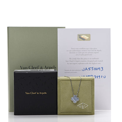 Van Cleef & Arpels 18K White Gold Chalcedony Vintage Alhambra Pendant Necklace 7 of 7