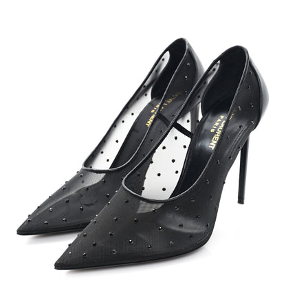 Saint Laurent Rhinestone Mesh 105 Anja Pumps 39.5 Black 4 of 9