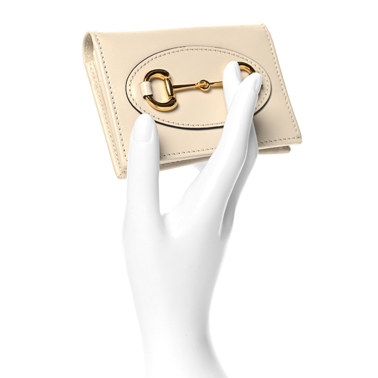 Gucci Boarded Plutone Calfskin Horsebit 1955 Card Case Wallet Mystic White 2 of 8