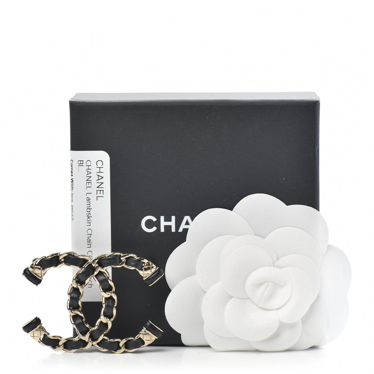Lambskin Chain CC Brooch Black Gold
