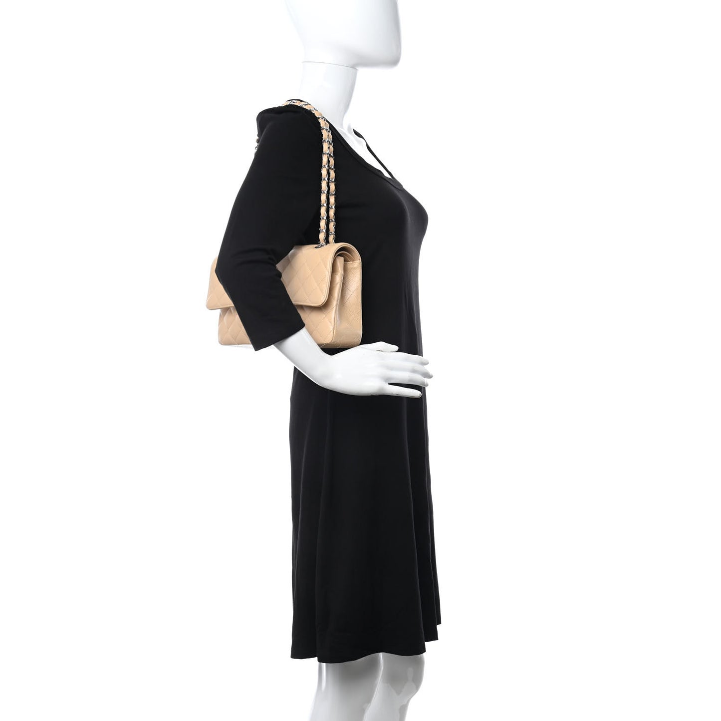 Caviar Quilted Medium Double Flap Beige