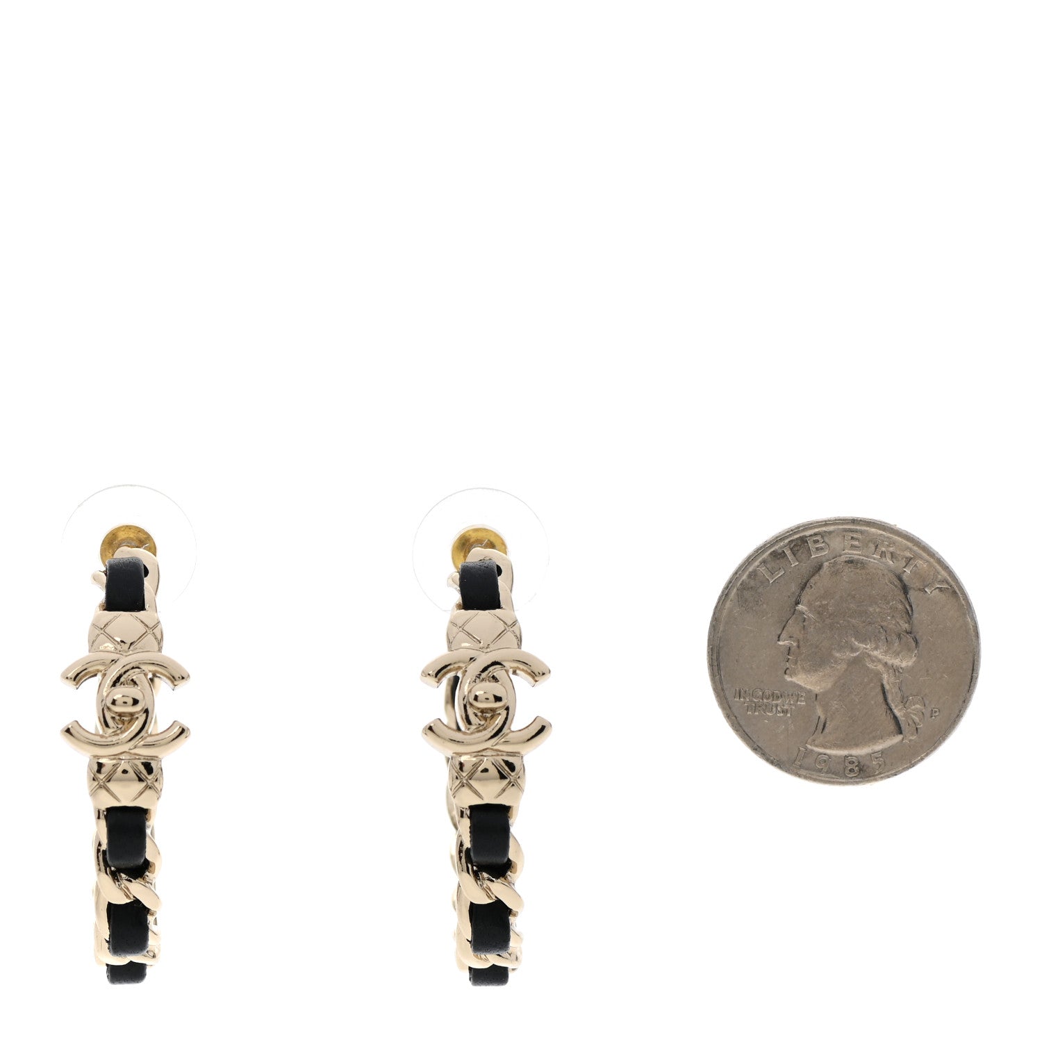 Chanel Metal Lambskin Quilted CC Turnlock Chain Hoop Earrings Gold Black 2 of 5