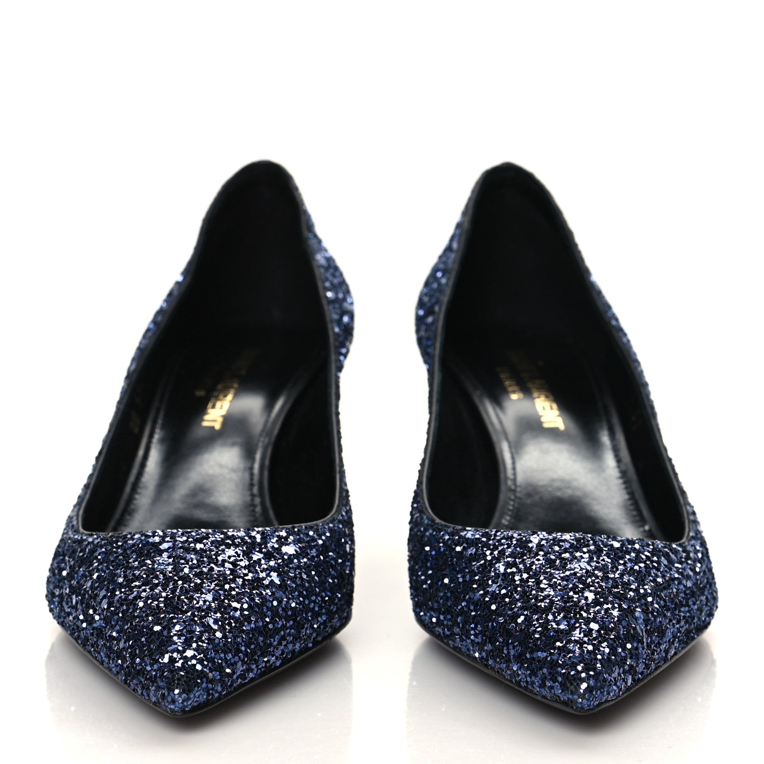 Saint Laurent Charlotte Glitter Point-toe Kitten-Heel Pumps 37 Blue 2 of 9