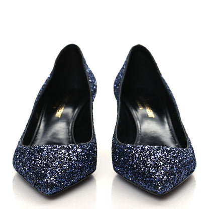Saint Laurent Charlotte Glitter Point-toe Kitten-Heel Pumps 37 Blue 2 of 9