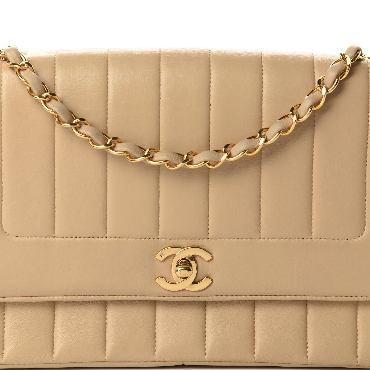 Lambskin Vertical Quilt Medium Flap Beige