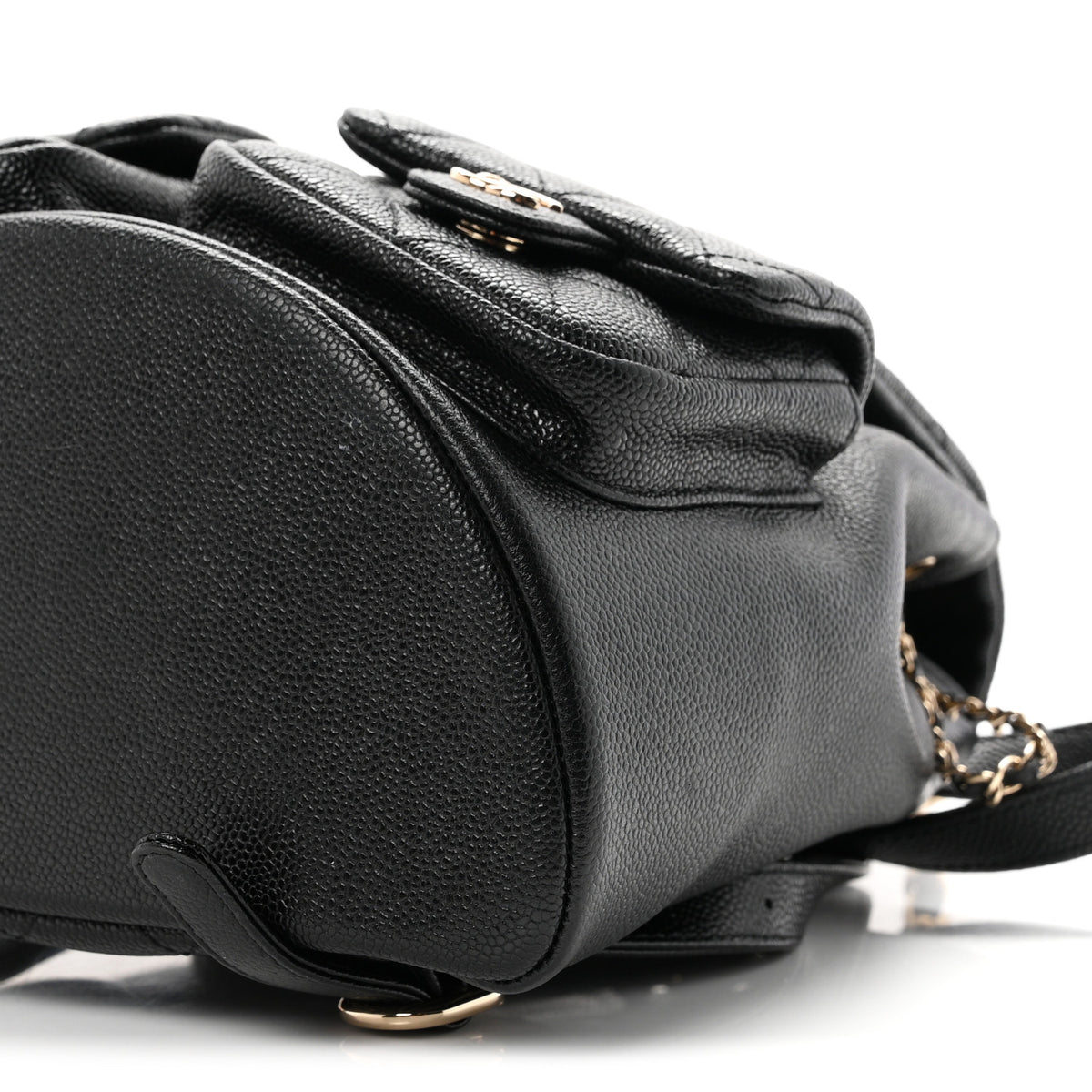 Shiny Caviar Quilted Medium Duma Pockets Drawstring Backpack Black