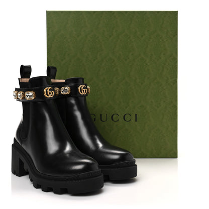 Gucci Calfskin Crystal GG Trip Chelsea Ankle Boots 35 Black 9 of 9