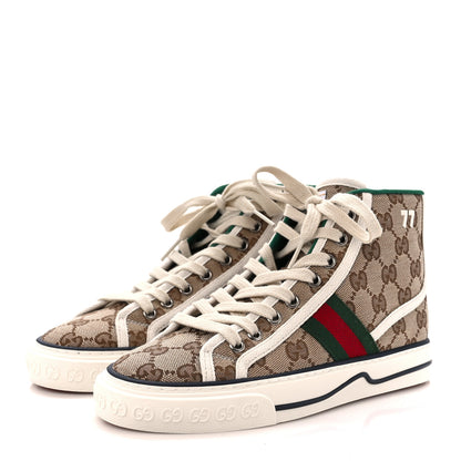 Gucci GG Monogram Web Mens 1977 Tennis High Top Sneakers 35 Beige Ebony Mystic White 3 of 7