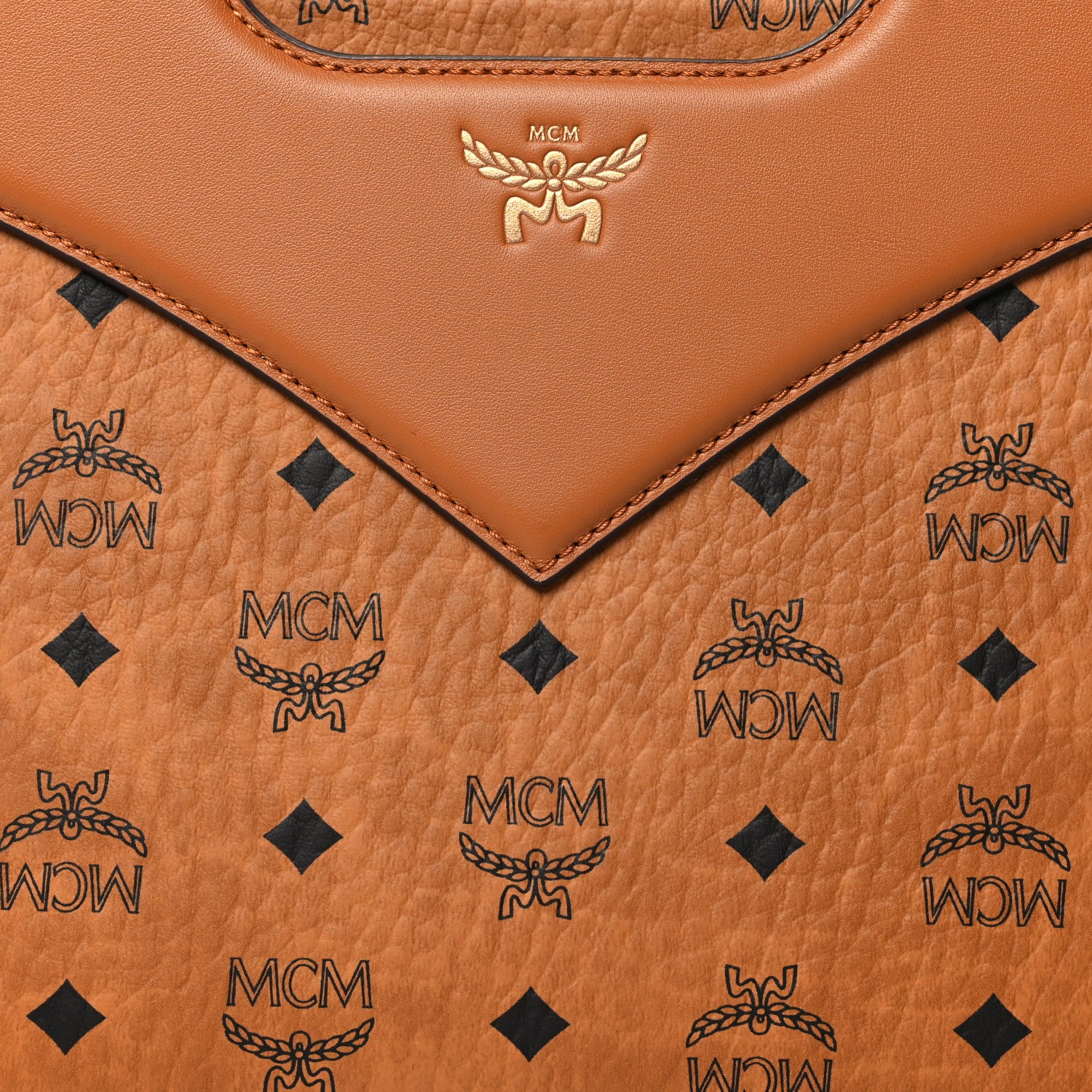 MCM Visetos Calfskin Medium Diamond Tote Cognac 8 of 10