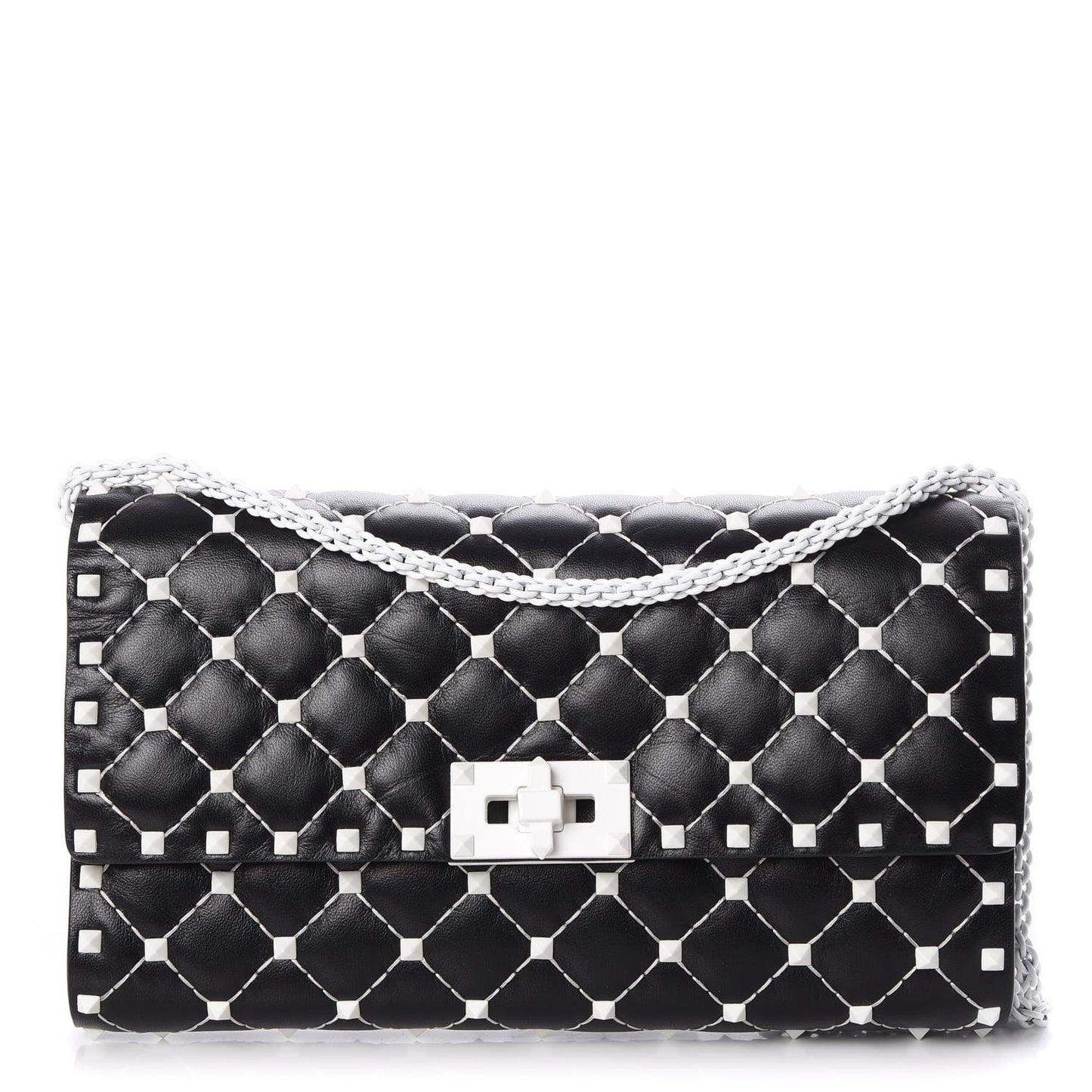 Lambskin Free Rockstud Spike Wallet On Chain Black