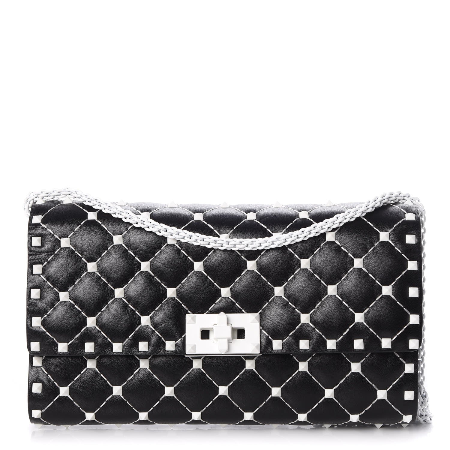 Valentino Garavani Lambskin Free Rockstud Spike Wallet On Chain Black 1 of 9