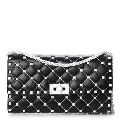 Valentino Garavani Lambskin Free Rockstud Spike Wallet On Chain Black 1 of 9