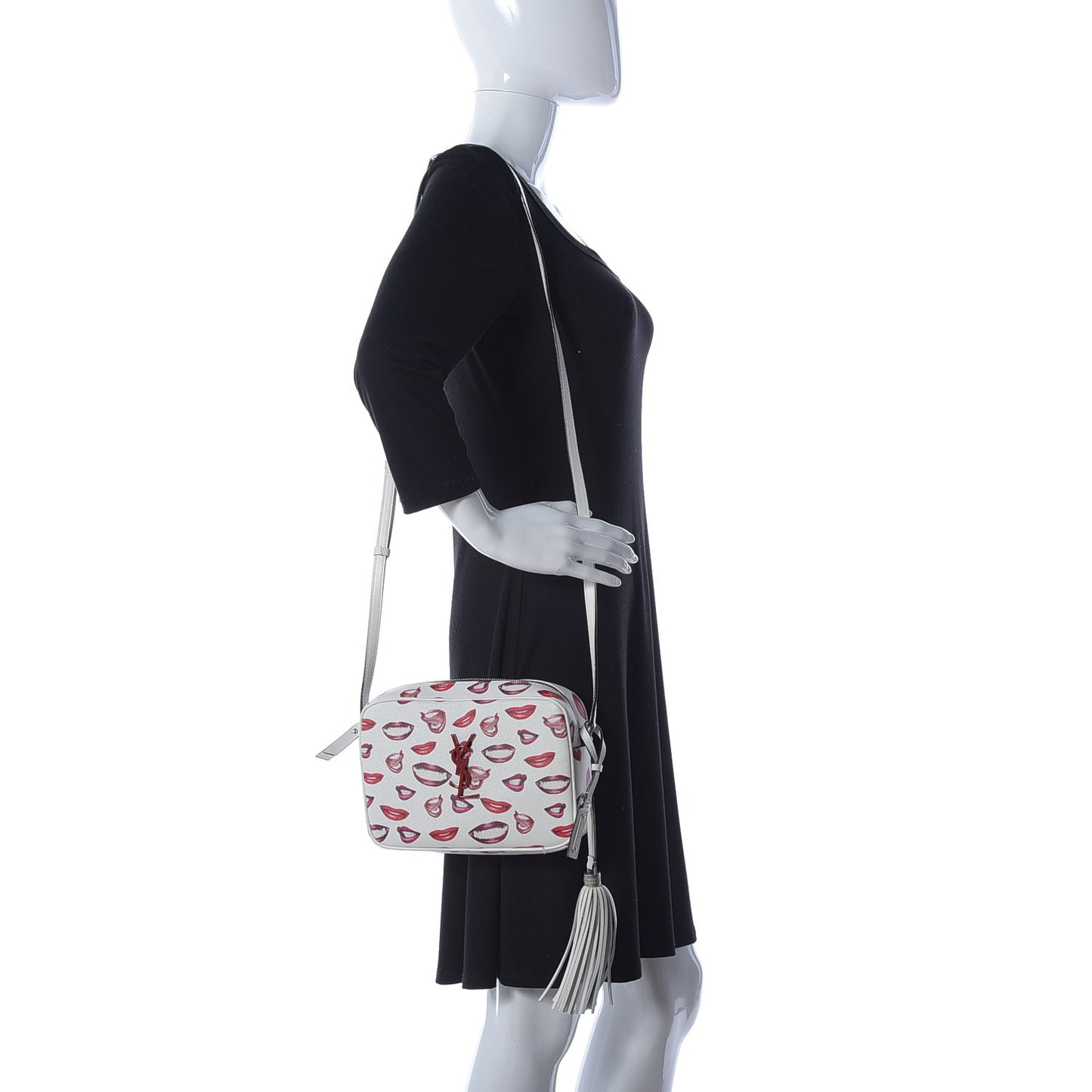 Grain De Poudre Lips Print Medium Classic Monogram Camera Bag White Red