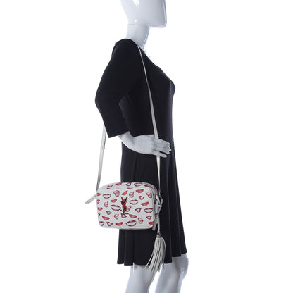 Saint Laurent Grain De Poudre Lips Print Medium Classic Monogram Camera Bag White Red 2 of 9
