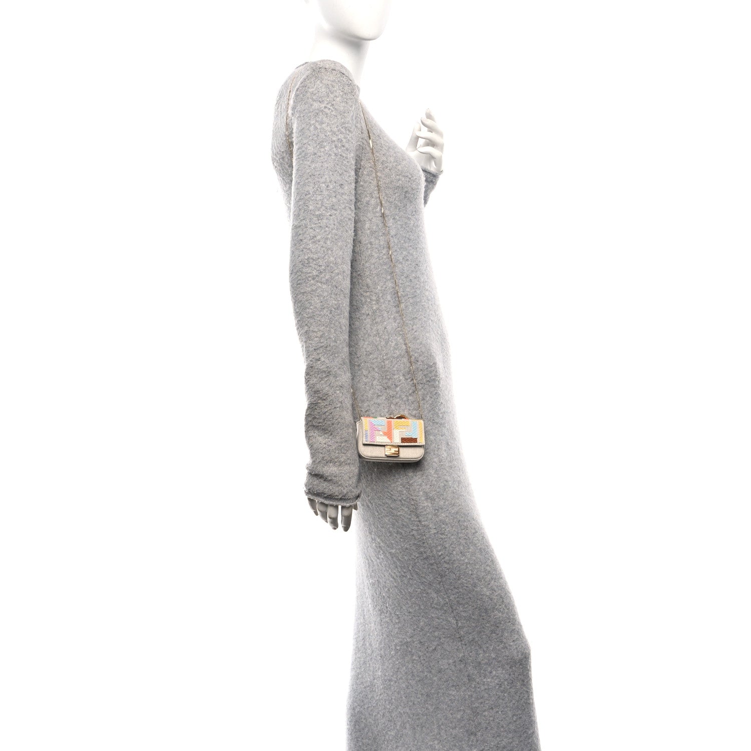 Fendi Kuban Canvas FF Embroidered Nano Baguette Charm Grezzo Multicolor 2 of 10