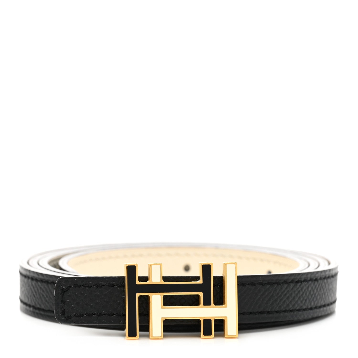 Hermes Swift Epsom Lacquered Metal 13mm Au Carre Double H Belt Black Craie 1 of 4