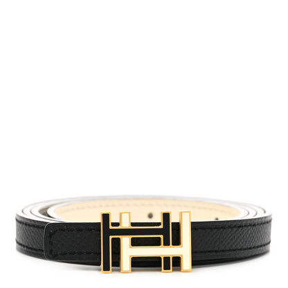 Hermes Swift Epsom Lacquered Metal 13mm Au Carre Double H Belt Black Craie 1 of 4