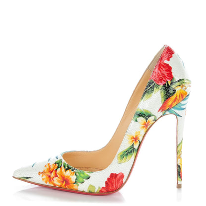 Christian Louboutin Crackled Calfskin Hawaii Print So Kate 120 Pumps 38.5 White Multi 1 of 7