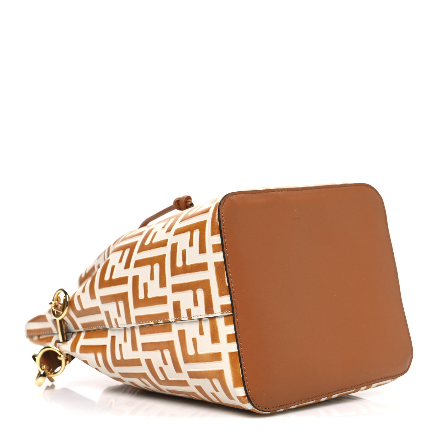 Fendi Vitello Grace F is Fendi Bi-Color FF 1974 Embossed Grande Mon Tresor Bucket Bag White Brown 4 of 10