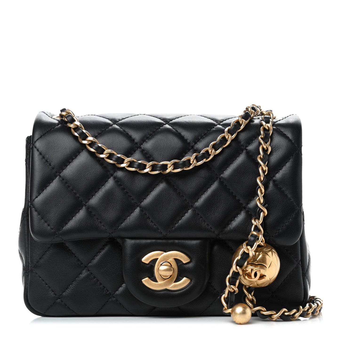 Lambskin Quilted Mini Pearl Crush Flap Black