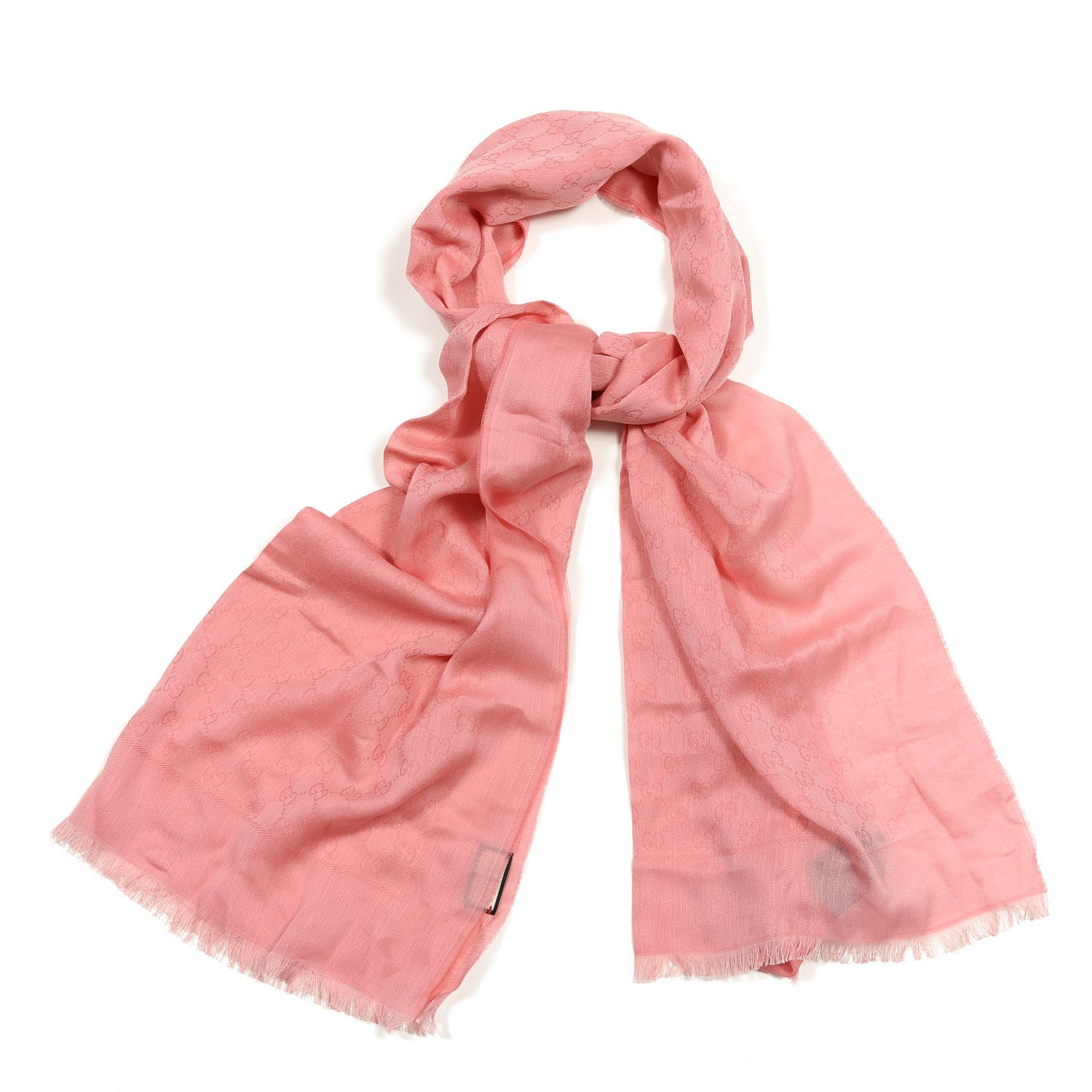 Gucci Cotton GG Monogram Summer Sten Fringe Scarf Pink 1 of 4