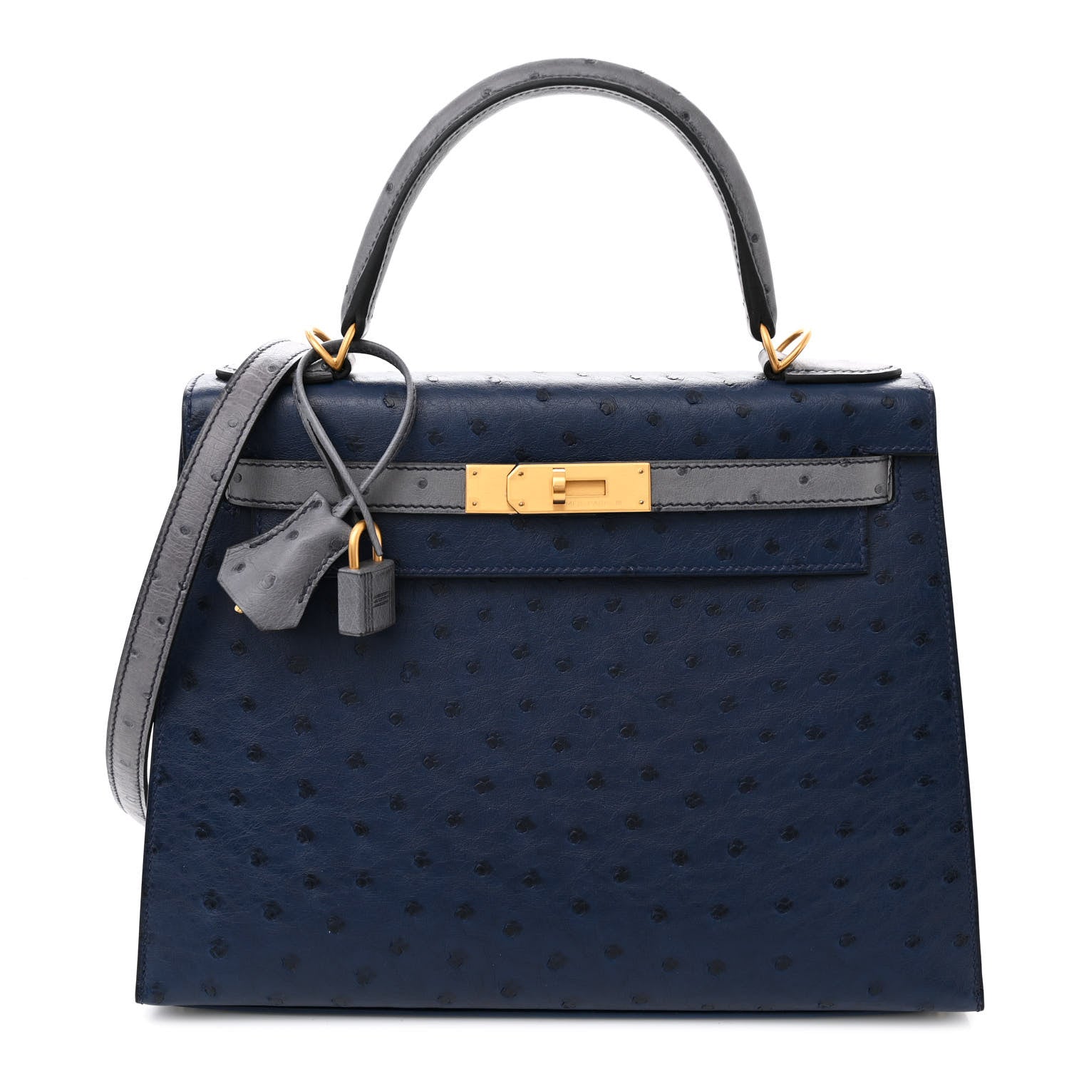 Hermes Ostrich Horseshoe Kelly Sellier 28 Bleu Iris Gris Agate 1 of 12