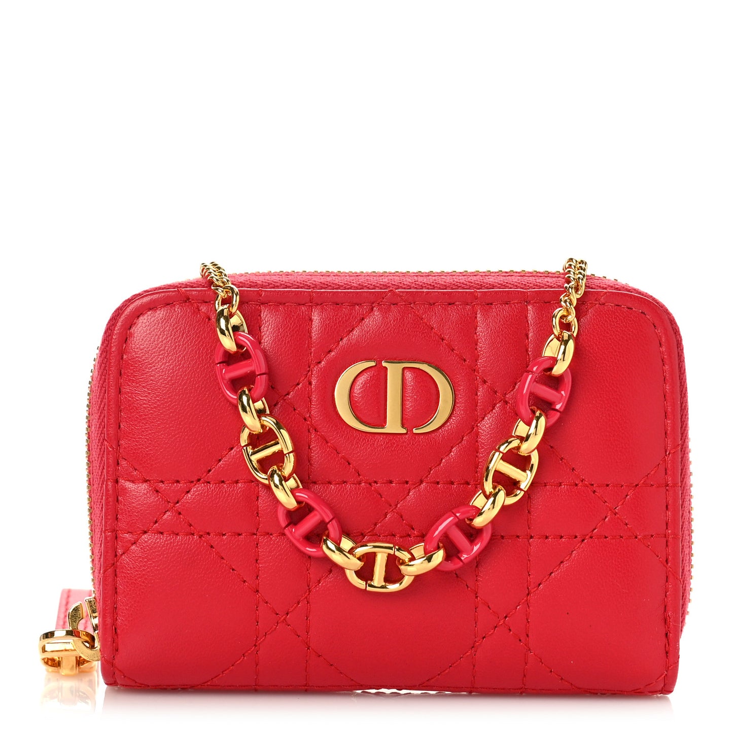 Lambskin Cannage Mini Caro Zipped Pouch Raspberry