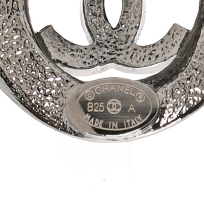 Chanel Metal Crystal CC Logo Round Earrings Silver 9 of 10