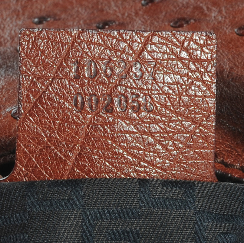 Ostrich Whipstitch Wooden Handle Small Hobo Brown